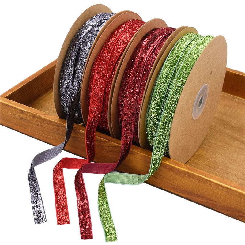 Metallic Glitter Color Polyester Velvet Ribbons